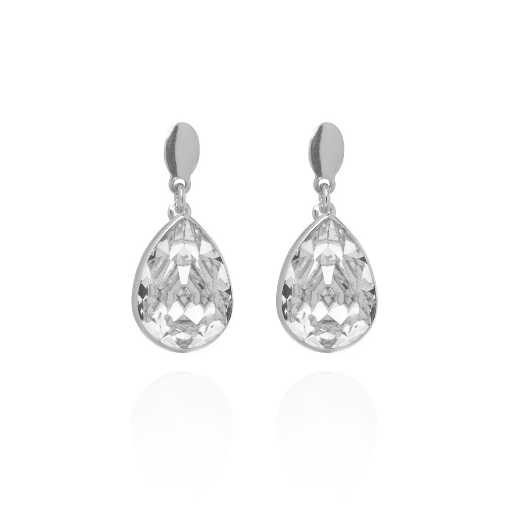 Par de Aros cortos Essential lágrima cristal en Plata baño rodio