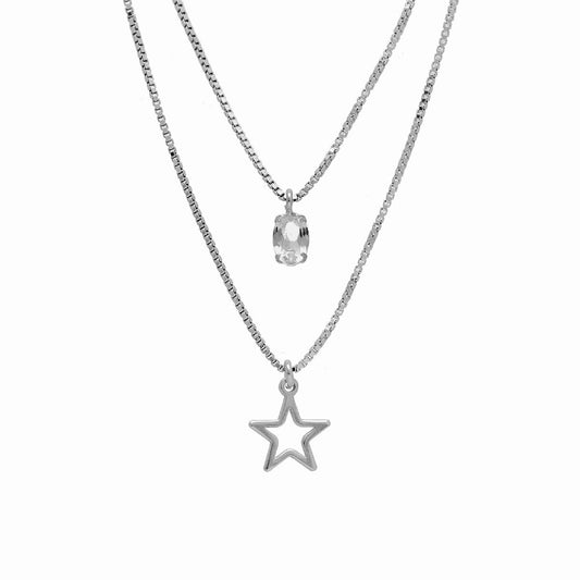 Collar layering estrella color blanco elaborado en plata