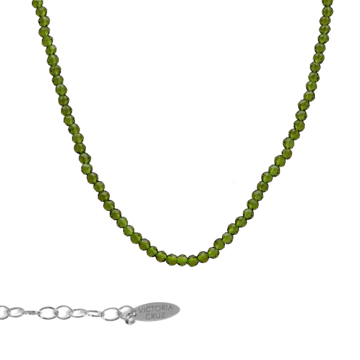 Collar corto mini cristales color verde elaborado en plata
