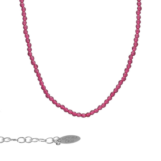 Collar corto mini cristales color rosa elaborado en plata