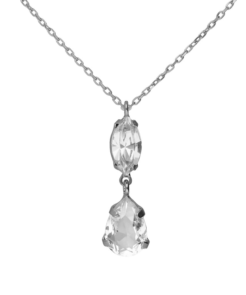 Collar corto lágrima Lieve con cristal blanco en Plata baño Rodio