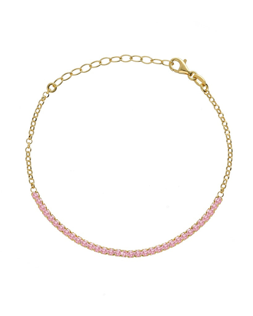 Pulsera Tenis con cristales rosa en Plata baño Oro