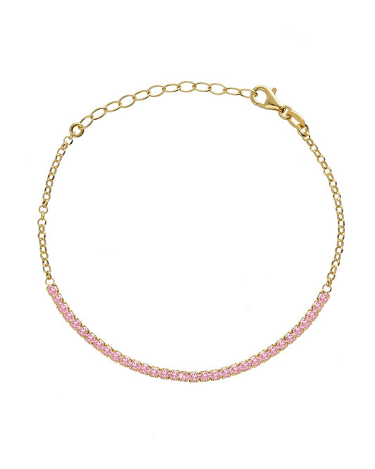 Pulsera Tenis con cristales rosa en Plata baño Oro