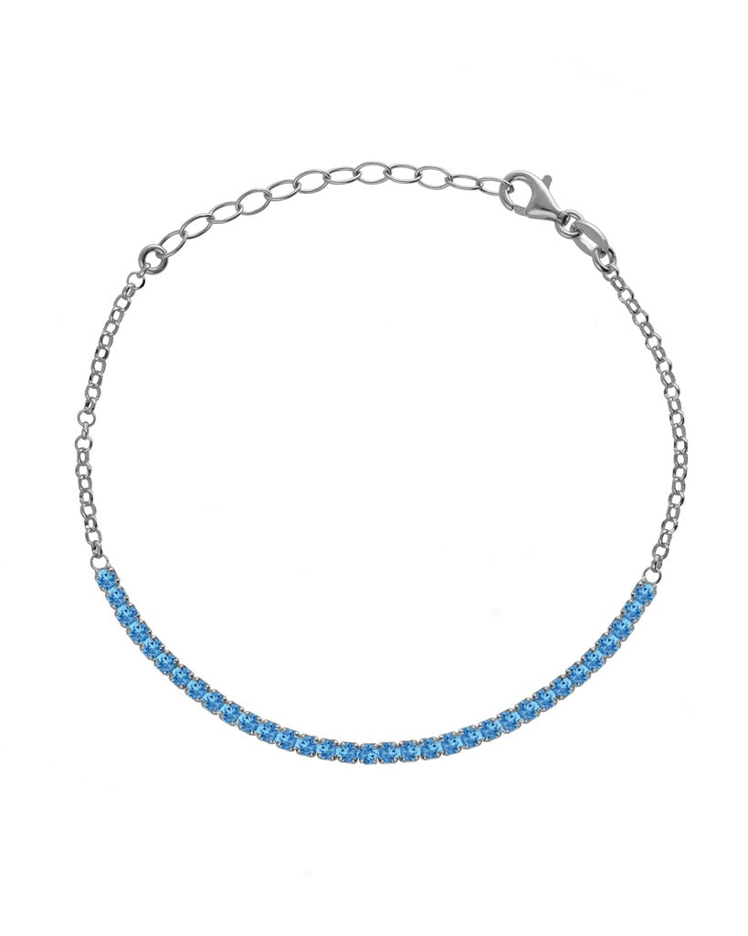 Pulsera Tenis con cristales Acuamarine en Plata baño Oro