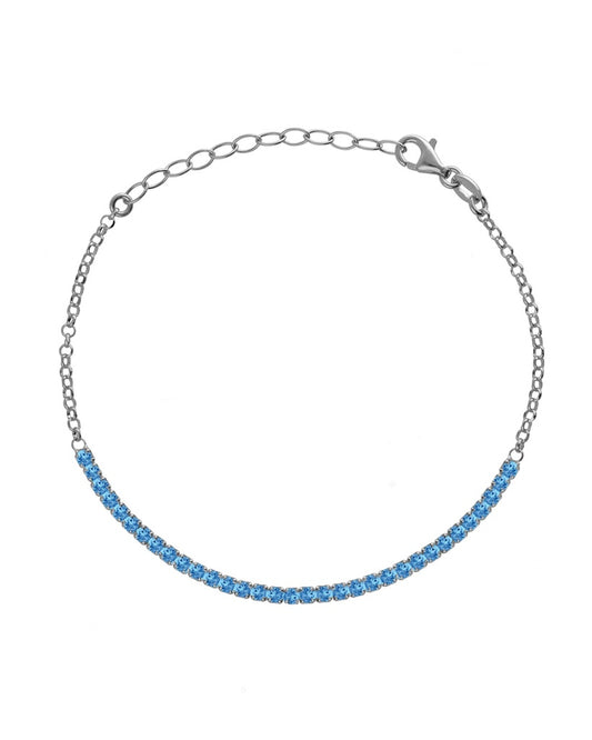 Pulsera Tenis con cristales Acuamarine en Plata baño Oro