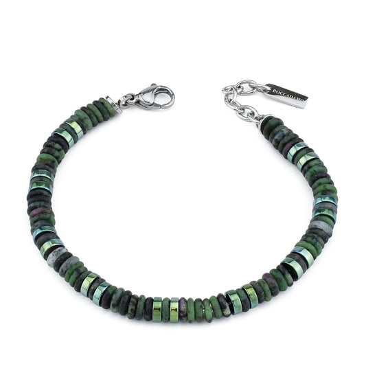 Pulsera de hombre con zoisita y hematita verde y Acero Inoxidable Boccadamo ABR681v