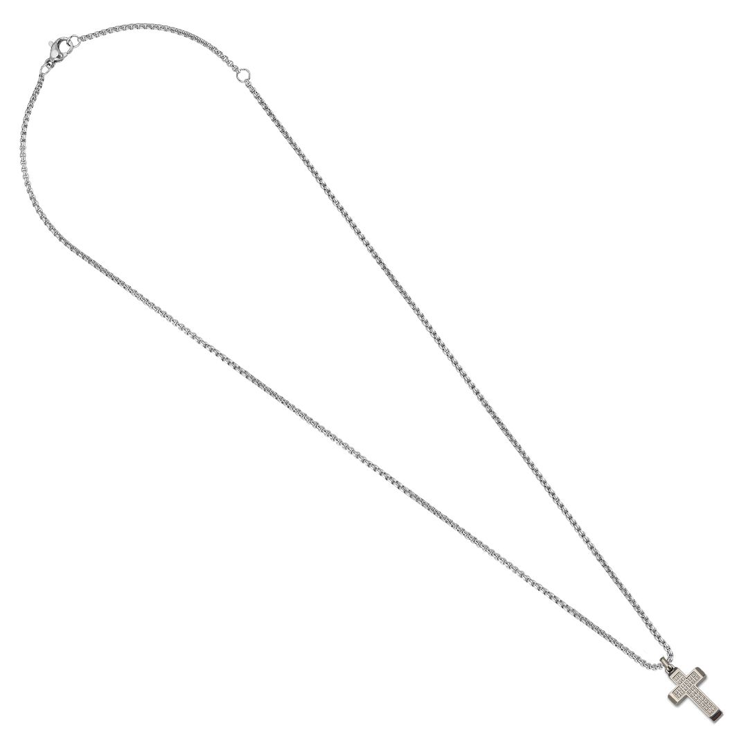 Collar con crucifijo grande y circonitas blancas en  Acero Inoxidable AGR234