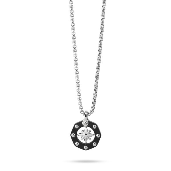 Collar con colgante octogonal negro Acero Inoxidable AGR256N