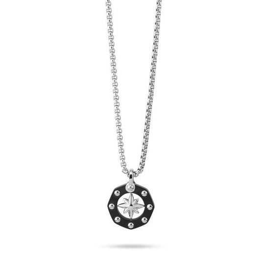 Collar con colgante octogonal negro Acero Inoxidable AGR256N