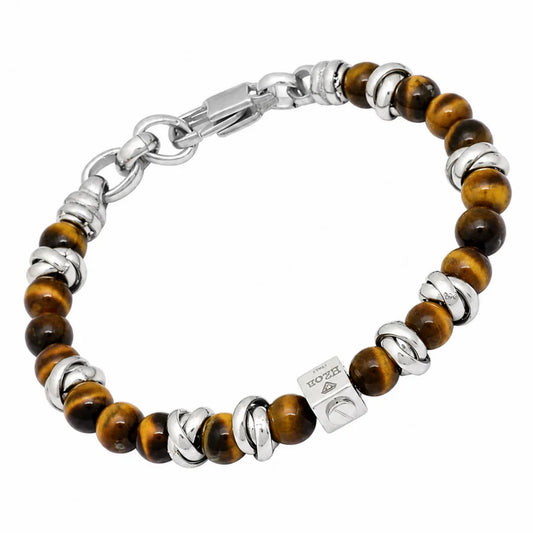Pulsera de acero con piedras de ojo de tigre naturales