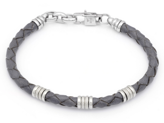 Pulsera de acero con cuero trenzado Gris H20n Ho005-5