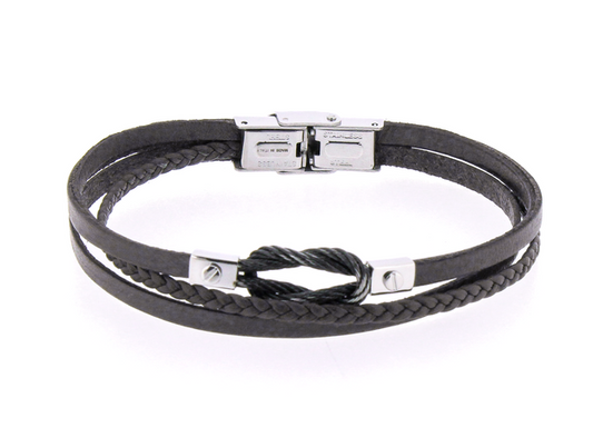Pulsera de acero y cuero negro con nudo H2on HO006-N02