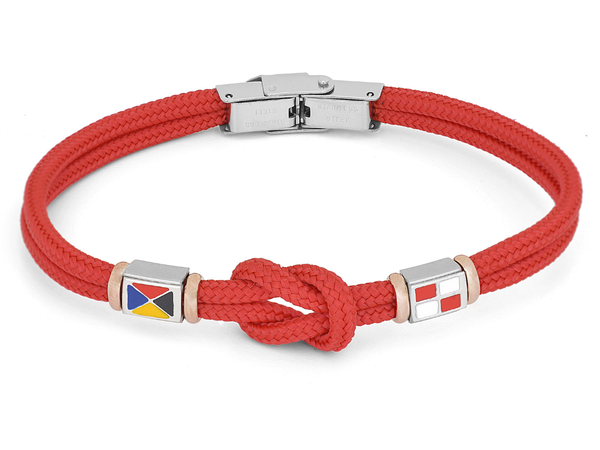 Pulsera de acero con cuerda náutica roja y banderas H2on HO007-N5R