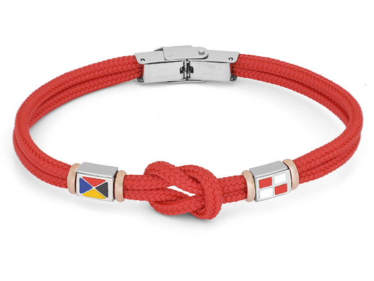 Pulsera de acero con cuerda náutica roja y banderas H2on HO007-N5R