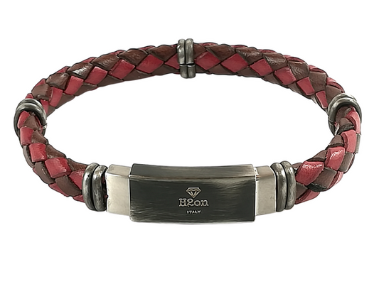 Pulsera Hombre de cuero rojo y cafe