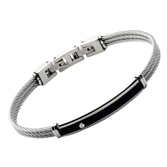 Pulsera de cable de acero con placa PVD negra y tornillo de acero