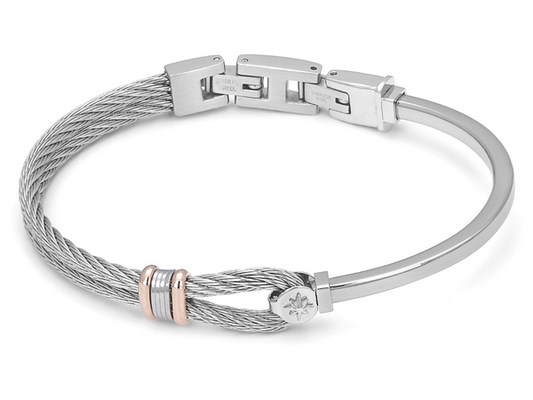 Pulsera de acero y cable con eslabones de oro rosa y Estrella del Norte central H2on HO046-0