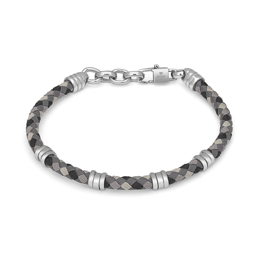 Pulsera de acero con cuero trenzado Gris y Acero Inoxidable H20n Ho065-t2