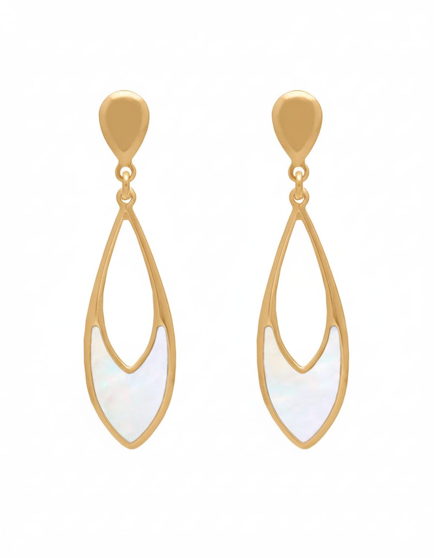 Par de Aros largos lágrima Mum's Break nácar Baño de oro 18k