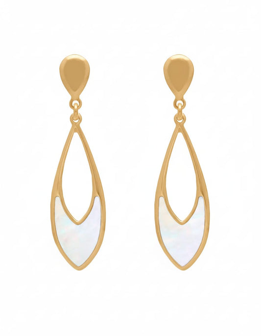 Par de Aros largos lágrima Mum's Break nácar Baño de oro 18k