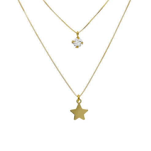 Collar layering estrella cristal blanco en Plata de Vera