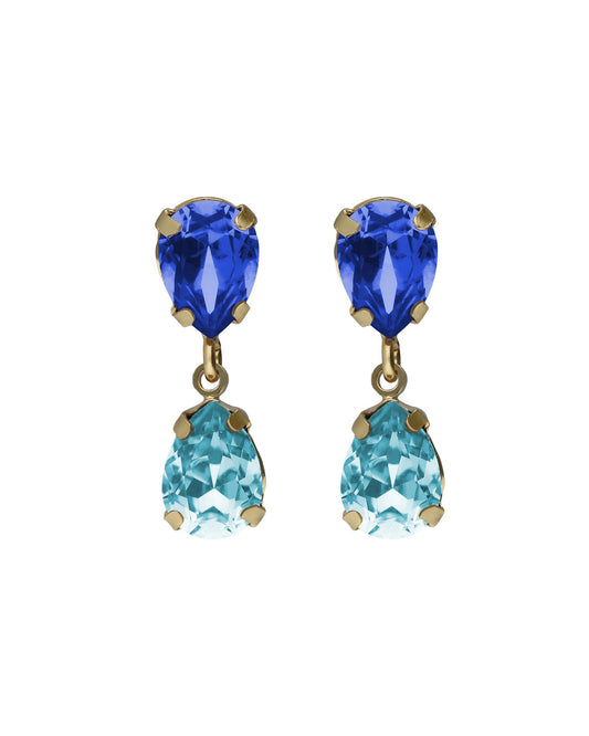 Par de Aros cortos lágrima Birthstone con cristal en Plata baño Oro