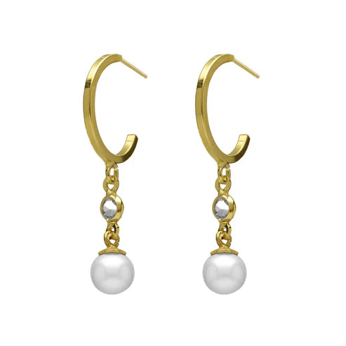 Par de Aros aro perla en Plata de Mother Baño de oro 18k