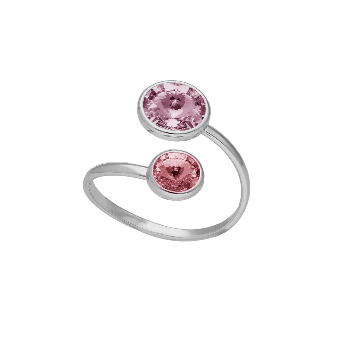 Anillo ajustable Basic 7 y 9mm cristal en Plata baño rodio