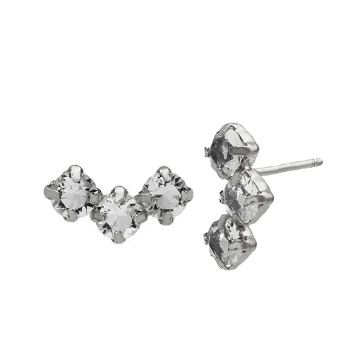 Par de Aros cortos cristal blanco en Plata de JadE Baño de rodio