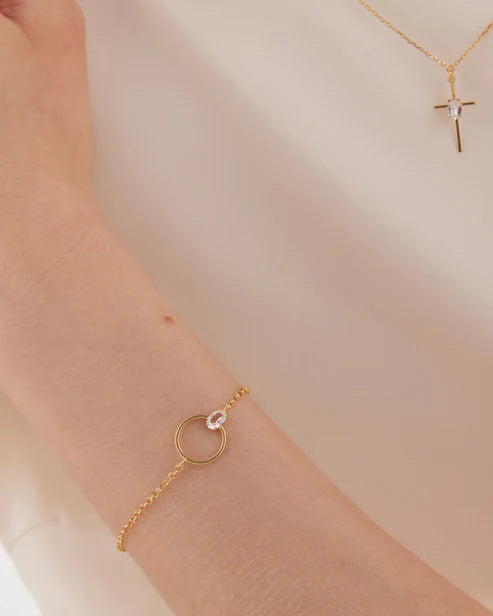 Pulsera oval y círculo Lieve con cristal blanco en Plata