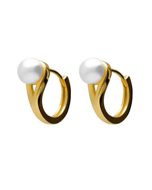Par de aros click Solene con perla cultivada en Plata baño Oro