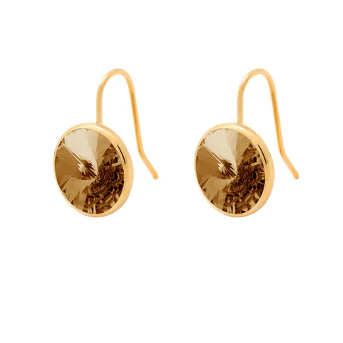 Par de Aros gancho cortos círculo cristal en Plata baño Oro de Basic Light Topaz