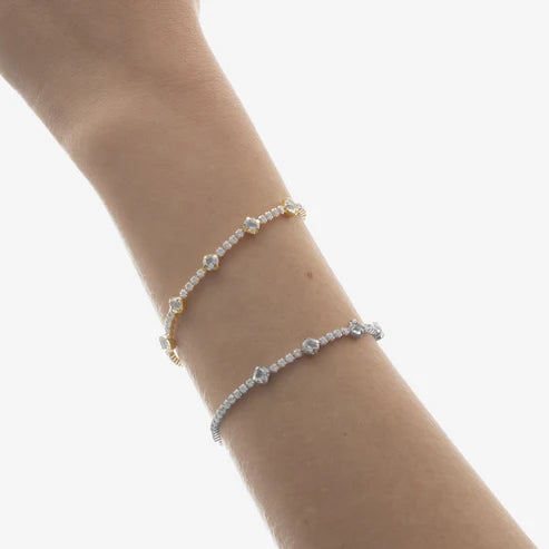 Pulsera Halo cristales riviere en Plata