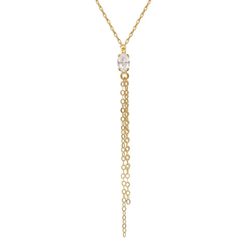 Collar largo cadenas Buenos Días con cristal en Plata Baño de oro 18k