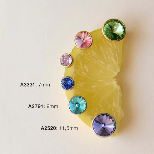 Par de Aros botón círculo cristal en Plata baño rodio de Basic Diamond 9mm