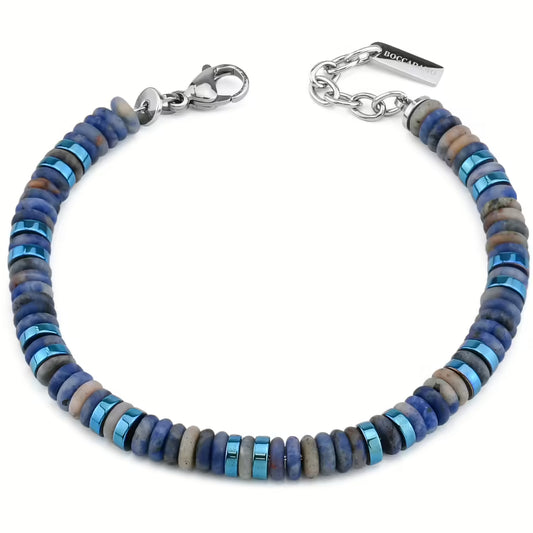 Pulsera de hombre con sodalita y hematita azul y Acero Inoxidable Boccadamo ABR681B