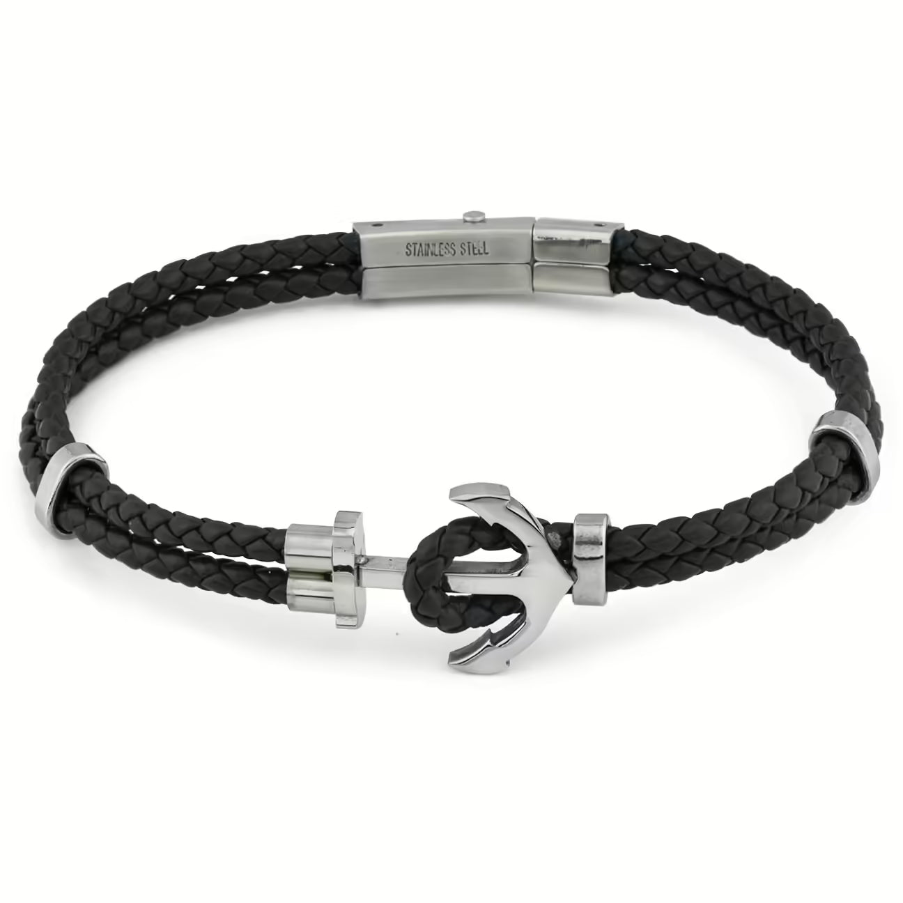 Pulsera Trenzada Timón Negro en Acero Inoxidable ABR706N