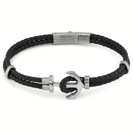 Pulsera Trenzada Timón Negro en Acero Inoxidable ABR706N