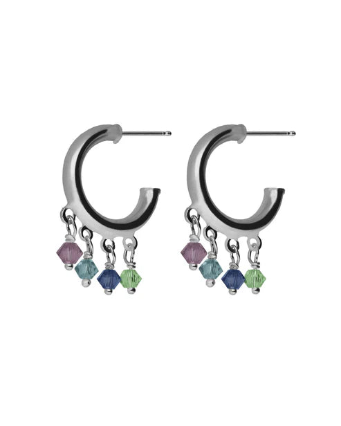 Par de Aros aro 14mm Capri con cristal azul en Plata baño Rodio