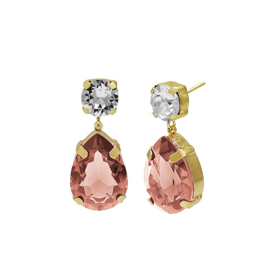 Par de aros largos Blooming lágrima cristal en Plata baño Oro