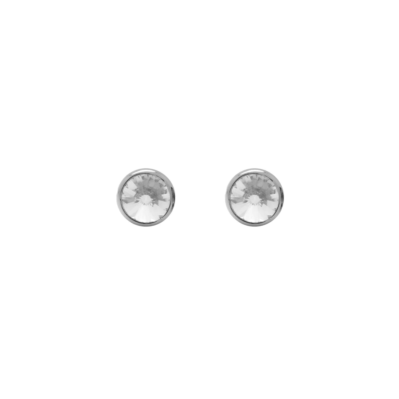 Par de aros botón 7mm círculo cristal en Plata baño Oro de Basic