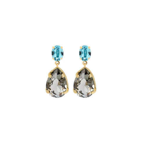 Par de aros largos Louis oval cristal negro en Plata baño Oro