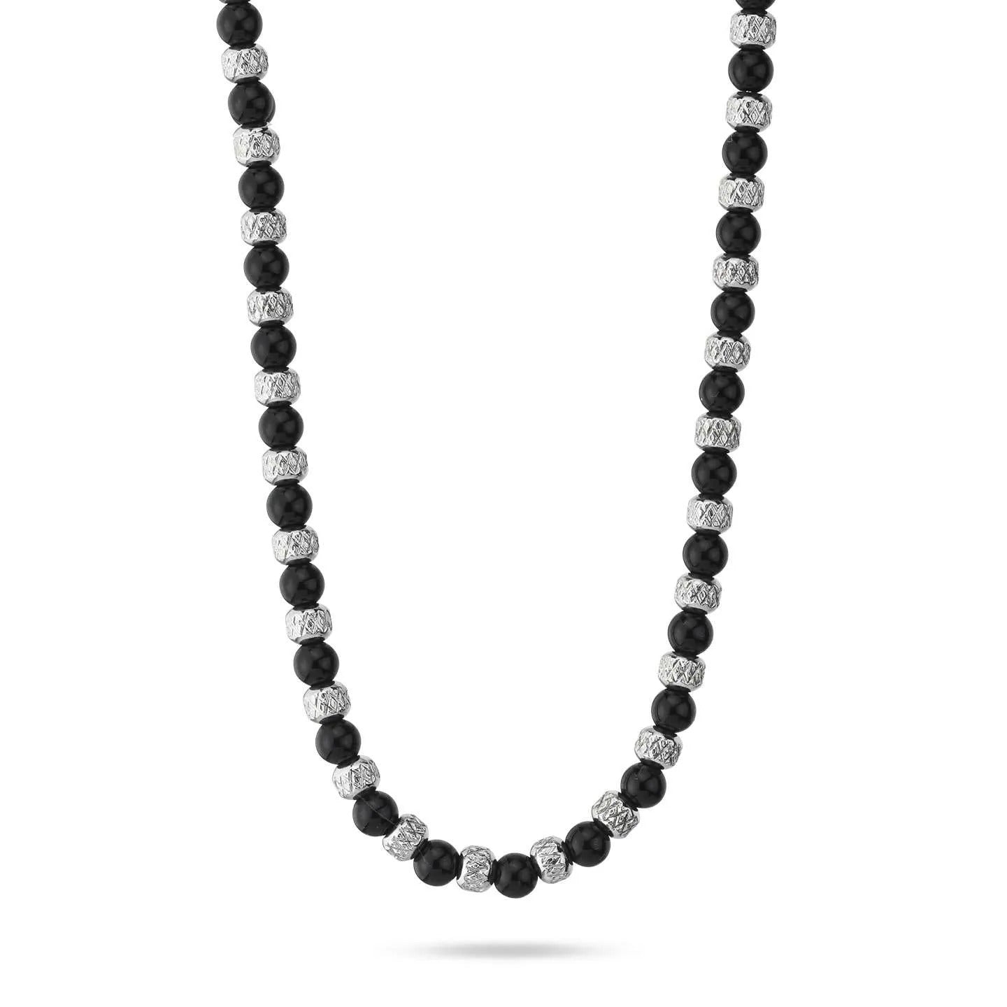 Collar cuentas Onix y Acero Inoxidable AGR354N