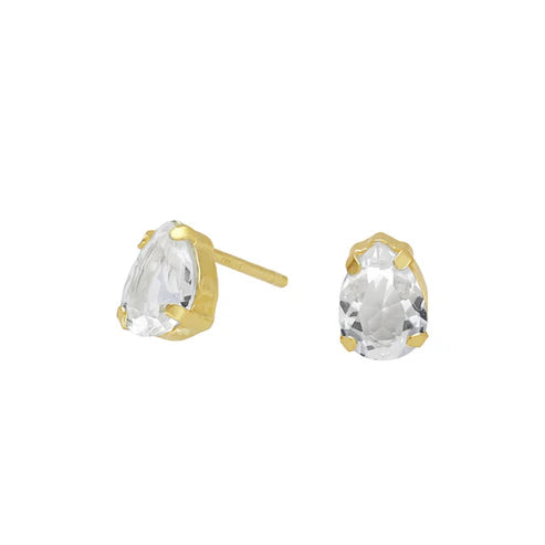 Par de Aros botón cristal blanco en Plata de Eunoia Baño de oro 18k