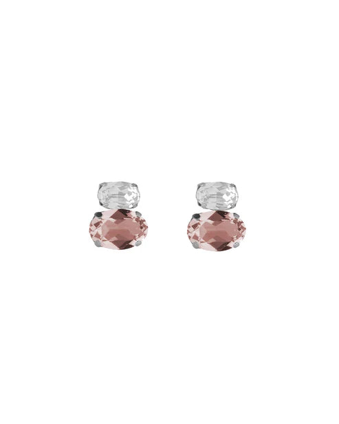Par de aros botón oval Ombra con cristal en Plata baño Rodio
