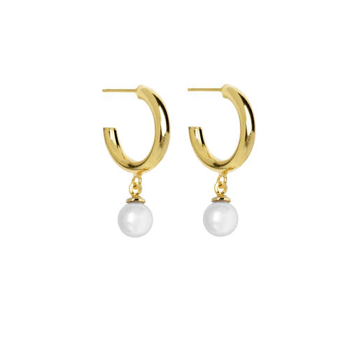 Par de Aros aro perla en Plata de Je T´Aime Baño de oro 18k