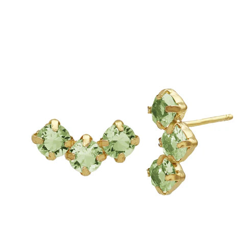 Par de Aros cortos cristal rosa en Plata baño Oro de Jade Chrysolite