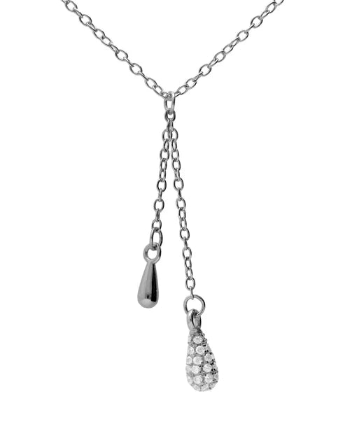 Collar largo Lux gota con circonita blanca en Plata