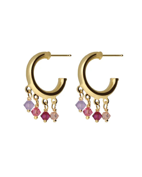 Par de Aros aro 14mm Capri con cristal rosa en Plata baño Oro