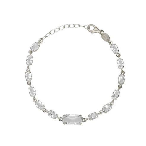 Pulsera rectángulo Buenos Días con cristal en Plata
